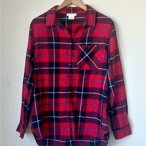 BEACH LUNCH LOUNGE Red and Blue Plaid Casual Button Down Shirt